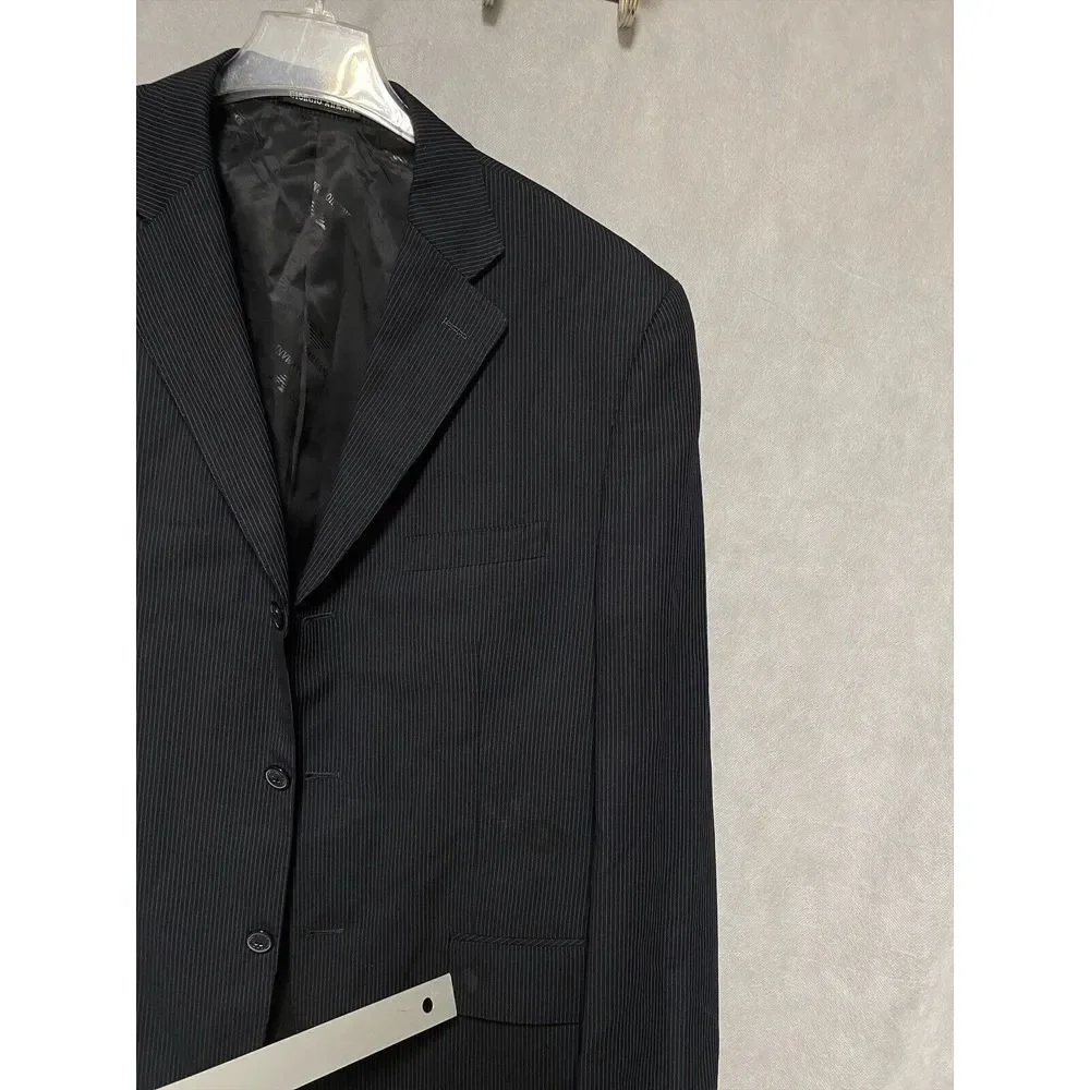 Giorgio Armani Blazer Men 44L Black 3B Italy Career Micro‎ Striped Coat Luxury